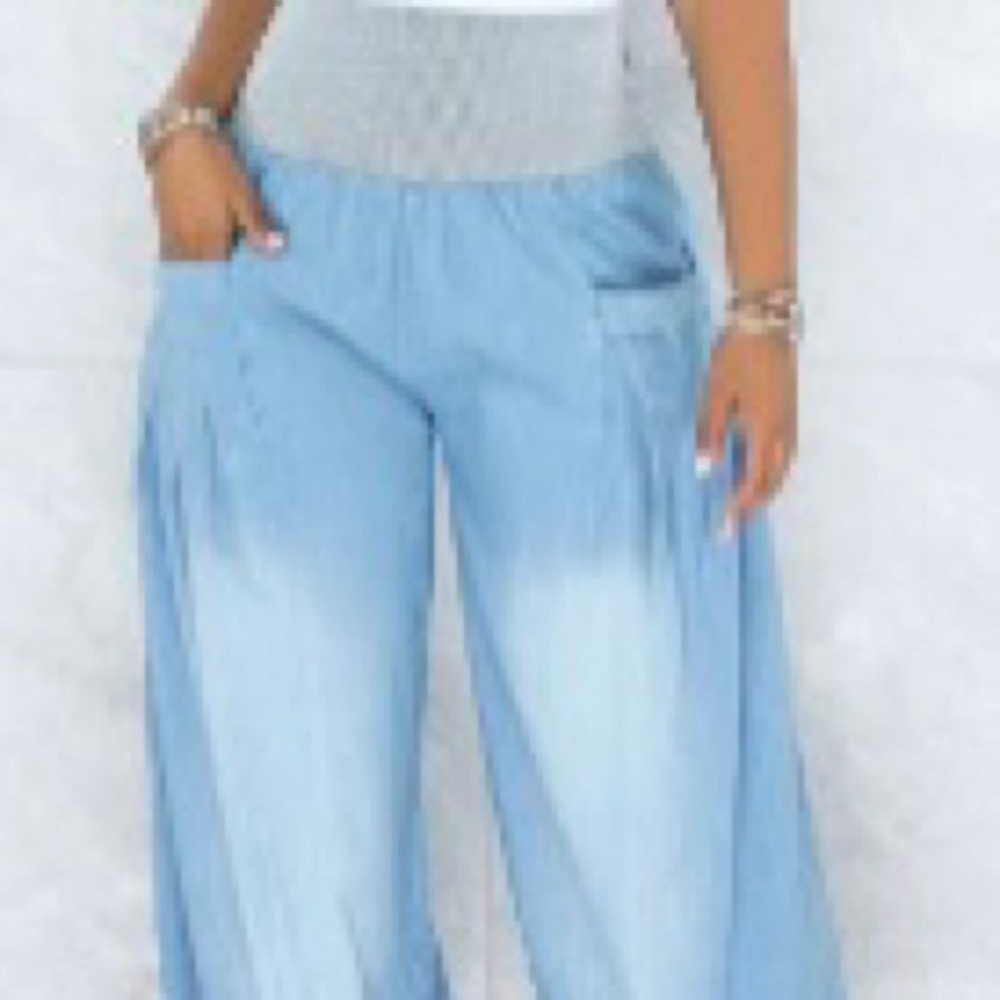 Chic Me High Waist Pocket Colorblock Jeans- Light Blue-size XL
